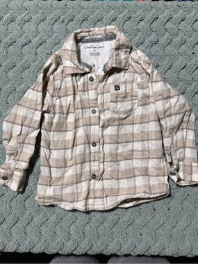 Calvin Klein Jeans Kids Beige Plaid Button-Up Shirt 3T Long Sleeve Top
